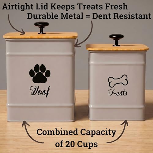 Dog Treat Container Set of 2 with Airtight Bamboo Lids - 8x6 & 7x5 inch