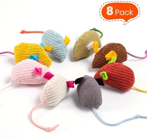 8Pcs Catnip Cat Mice Toys Interactive Mouse Cat Toy for Indoor,Adult & Kitten Cat Toys for Playing, Chewing & Teeth Cleaning
