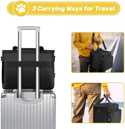 6 Set Dog Travel Bag, Large Pet Travel Kit for Supplies, Black