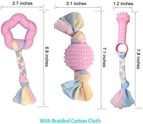 Volacopets Puppy Toys for Teething Small Dogs Interactive Tiny Dog pet Chew Toy Soft Rubber Puppies Cute Pink Bunny, Small Breed 4-Pack