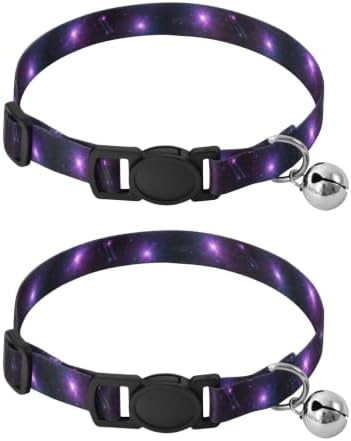 Galaxy Starry Night Purple Soft Cat Collar, 2 Pack Collar with Bell for Dog Puppy