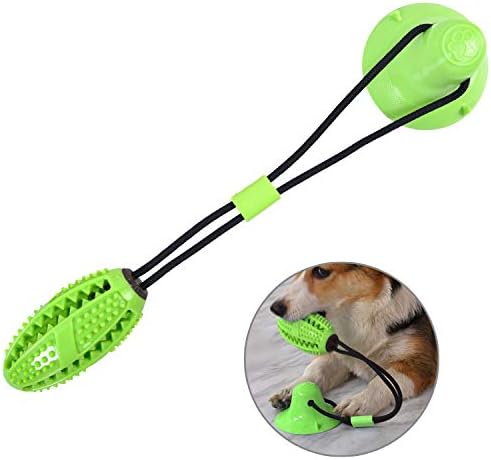 Guardians Dog Chew Toy with Suction Cup for Aggressive Chewers, Puppy Training Treats Food Dispensing Toothbrush Pet Teeth Cleaning Rope Toys for Small Medium Dogs(Green)