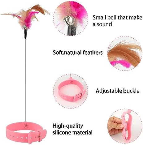 KALAMANDA Cat Collar Toy, 3 Pcs Cat Feather Toy with Neck Collar, Interactive Self Playing Toys with Bell for Indoor Kittens Small Animals(Pink/Blue/Green)