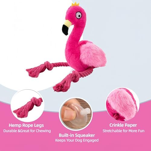Plush Flamingo Dog Toy with Squeaker and Rope Legs for Small Dogs Puppies