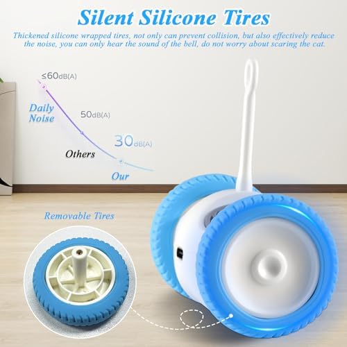 Interactive Cat Toy for Indoor Cats, Smart Toys with 2 PCE Feathers, Automatic Moving Wheels Toys for Kitten, Rechargeable Mouse Cat Toy for Bored Adult Cats