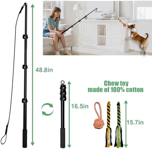 Flirt Pole for Dogs Heavy Duty 48inch Extendable Aluminum Alloy Dog Flirt Pole for Large/Medium/Small Gogs,Interactive Dog Toys for Indoor/Outdoor