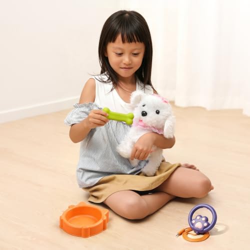 OR OR TU Walking Barking Toy Dog with Remote Control Leash, Plush Puppy Electronic Interactive Toys for Kids, Shake Tail,Pretend Dress Up Realistic Stuffed Animal Dog Age 3 4 5 6+ Years Old Best Gift