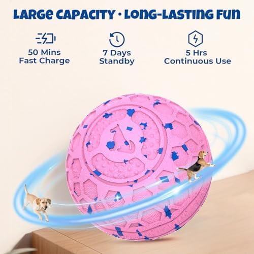 Fsitego Interactive Dog Ball Toys, Automatic Moving Bouncing, Rotating Smart Dog Toy for Small, Medium, Large to Keep Them Busy, Durable E-TPU Material & IP65 Waterproof, 5H Continuous Use(Pink)