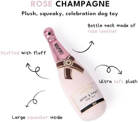 CHEWFFON Dog Toy, Pink Champagne Shape Squeaky Toy for Boredom