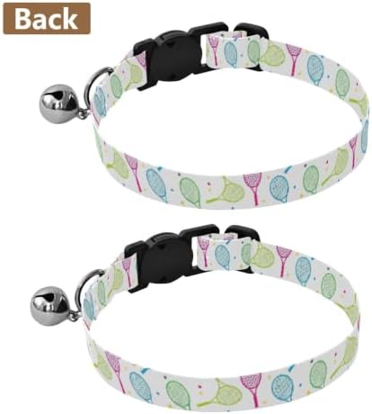 Colorful Tennis Rackets White Puppy Collar 2 Pack Cat Neck Collar Adjustable Length 10.6" to 17.1"