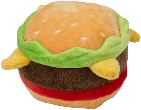 Plush Dog Toy Food Shaped Stuffed Pet Toys Puppy with Squeaker Crinkle Funny Cute Interactive Gift Relieve Anxiety Aggressive Play [1pc] Hamburger