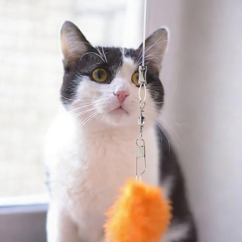 PAGOW 2pcs Replacement Strings for Cat Wand Toy, Chew-Proof Cat Toy Wire with Universal Lobster Clasps, 25.59 Inch Refill Cat Paracord Strings Replacement for Heavy Chewers - Clear