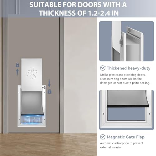 [Petoasis] 3-Flaps Heavy-Duty Dog Door, Rust Proof Aluminum Alloy Frame | Energy-Efficient,Thick Flaps Block Wind Snow Rain Intrusion in Extreme Weather (Silvery White, Meduim for Door)