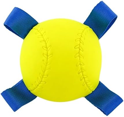 Hartz Dura Play Sports Baseball Dog Toy, Bacon Scented Squeaky Latex Yellow & Blue Toy, 1 Count
