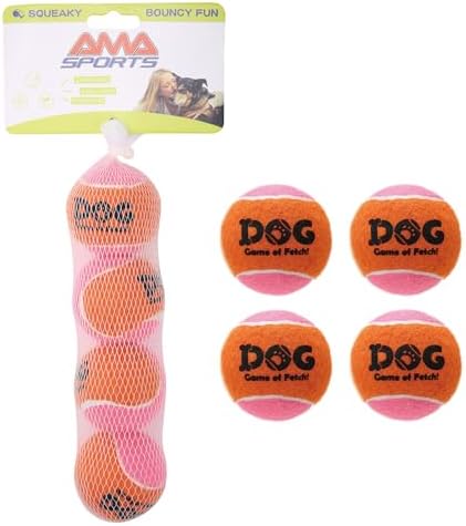AMA SPORT Squeaky Tennis Balls for Dogs 2.0" Small Dog Tennis Balls for Throwing and Fetching Dog Toys for Training, Exercise, High Bouncing 4 Pack (Orange Pink)