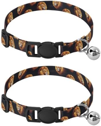 Lion Head Black Bell Collar for Small Dogs 2 Pack Cats Collar Adjustable 10.6 to 17.1 Inches