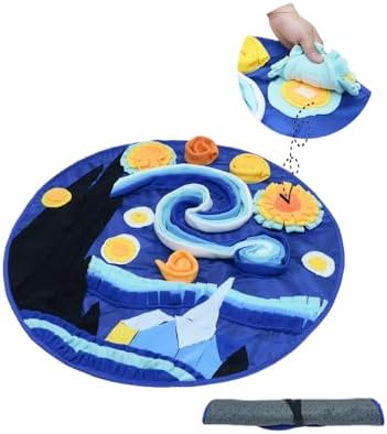 Dog Snuffle Mat Interactive Round Shape Sniff Feeding Food Mats Pet Foraging Treat Dispenser Toy Slow Feeder for Dogs Rabbits (Night Sky)