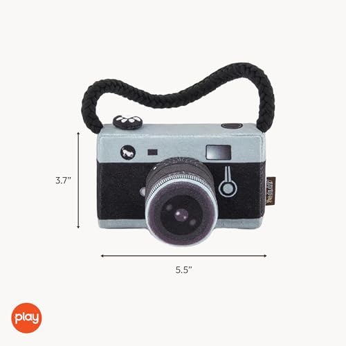 P.L.A.Y. PET LIFESTYLE AND YOU P.L.A.Y. Plush Dog Toys - Globetrotter Travel Themed Durable Squeaker Chew Toy for Puppies Dogs - Machine Washable, Recycled Materials (Lens Licker Camera)