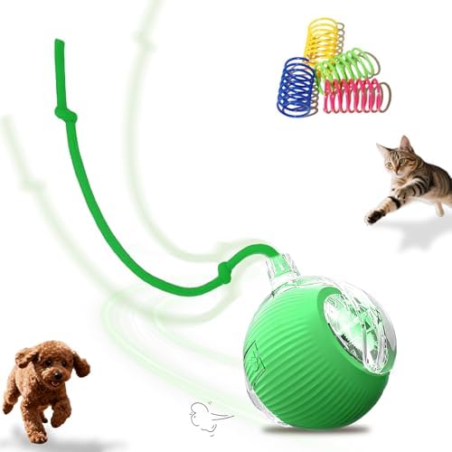 Interactive Cat Toys Ball for Indoor Cats＆Dogs,Automatic Cat Toy 360° Auto-Rotation Smart Obstacle Avoidance,Includes 4 Cat Spiral Spring,Cat Enrichment Toys for Indoor Cats (Green1)