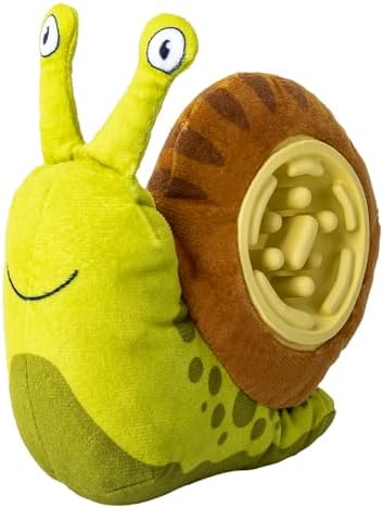 Hollypet Squeaky Plush Stuffed Dog Puzzle Toy with Slow Feeder Bowl, Interactive Chew Toy for Small and Medium Dogs, Snail