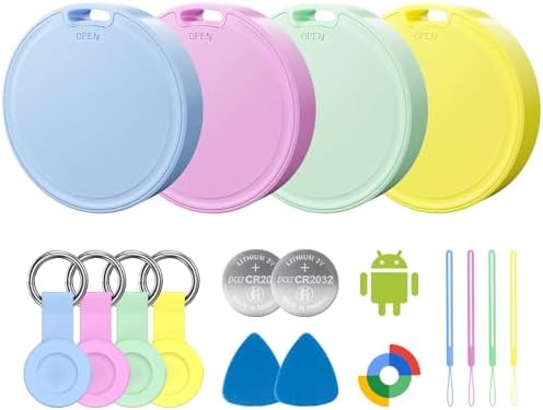 Air Tags for Android,Air Tags-4 Pack Android,Air Tracker Tags with 4 Case,2 Year Battery Life,Google Find Trackers for Google'S Find Hub App,IP65 Waterproof Luggage Tracker for Key,4 Colour