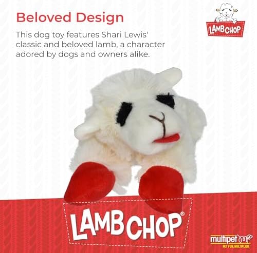 Multipet Lamb Chop Dog Plush Toy-Squeaky Toy for All Dogs - Extra Soft Plush - Stuffed Animal Dog Toy for Cuddling & Playing - Cute Pet-Toy (6", Cream) (Pack of 2)