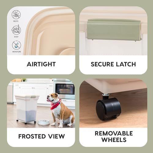 IRIS USA Dog Food Storage Container, Up to 58lbs, Almond/Pearl, Made in USA