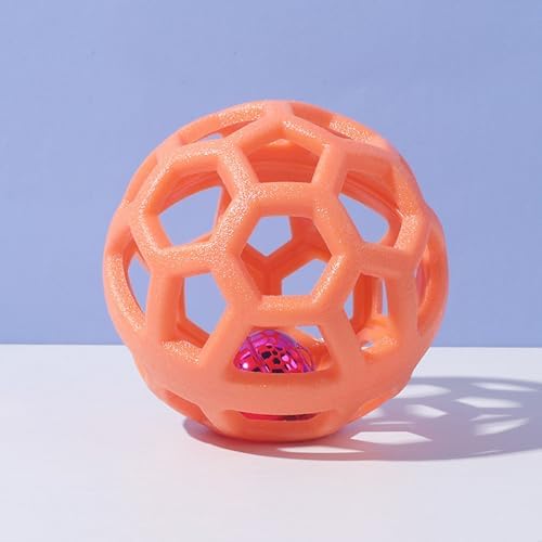 Dog Chew Toys with Bell Sound, 3 Rubber Bouncy Ball for Medium/Large Dogs, Interactive Fetch Ball Teeth Cleaning&Training, Hollow Design with Internal Bells (Orange)