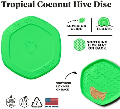 PROJECT HIVE ·PET COMPANY· Dog disc - Great for Fetch - Includes a Lick mat on Back - Floats in Water, Smooth Glide - Made in The USA (Tropical Coconut)