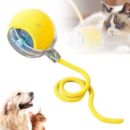 2026 Interactive Rolling Cat Dog Ball Toy – Smart Automatic Self-Moving Pet Toy, Upgraded Smart Automatic Electric Dog Ball for Bored Cats and Dogs (Yellow)