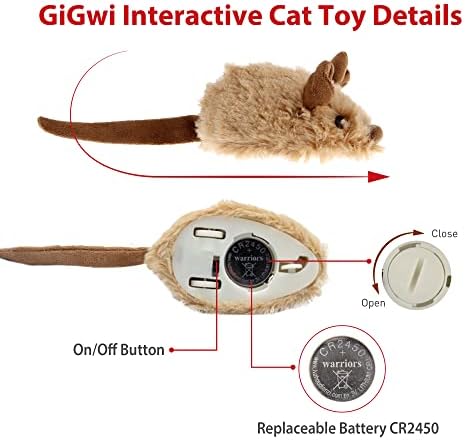 Gigwi Interactive Moving Mouse Cat Toy with Realistic Squeaky Sound, Automatic Mouse Toys for Indoor Cats, Electronic Mouse Toy for Self Play & Exercise(Brown Ear)