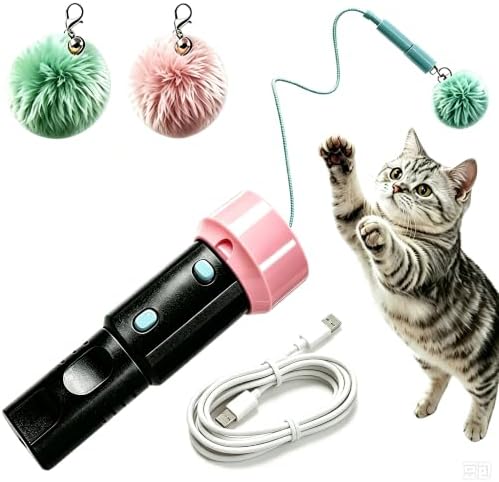 Electric Cat Fishing Toy, Type-C Recharge Interactive Teaser Entertainment Toy for Kitten, One-Click Pop Out & Auto Retractable Cat Wand Toy with Soft Balls, Kitten Teaser Toys for Indoor Cats (Black)