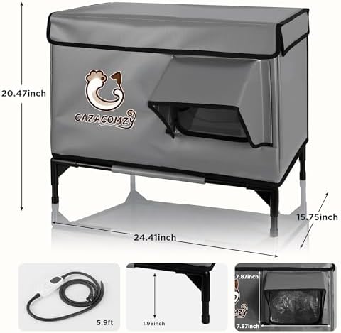 Outdoor Insulated Cat House with Heated Pad 24" x 20" x 15" Grey