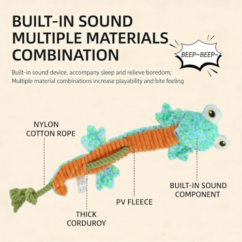 23.62 Inch Stuffing Free Lizard Squeaky Dog Toy, Tug Chew Toy for Dogs