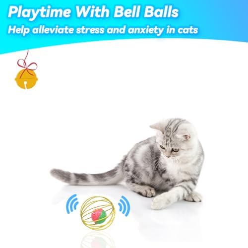 Cat Toys 6 Packs Cat Ball Toys for Indoor Cats and Kittens, Metal Cage Balls with Mice & Bells, Interactive Cat Toys Bell Balls, Mouse Toys, Kitten Toys Promote Physical Exercise