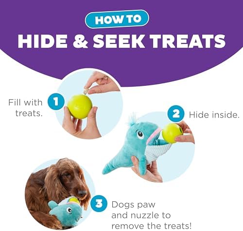 Outward Hound by Nina Ottosson Big Mouthz Interactive Plush Dog Puzzle with Treat Ball, Whale, Blue