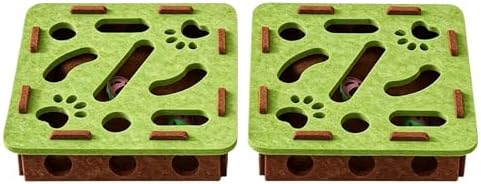 Interactive Cat Puzzle Feeder Toy – Felt Maze Box with 3 Jingle Balls – Mental Stimulation, Slow Feeding & Fun Exercise for Indoor Cats & Kittens (2,Square-Green)