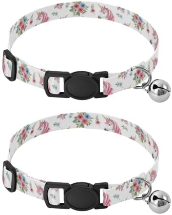 Unicorns Heads Colorful Flowers Small Dog Collar 2 Pack for Puppy Adjustable 10.6 to 17.1 Inches