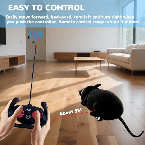 Remote Control Rat Mouse Cat Toy Realistic RC Fake Rat Mouse Toy Flocking Wireless Funny Chasing Electronic Interactive Cat Toys Prank Joke Scary Trick Rats for Cats Dogs Novelty (Black)