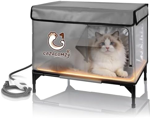 Outdoor Insulated Cat House with Heated Pad 24" x 20" x 15" Grey