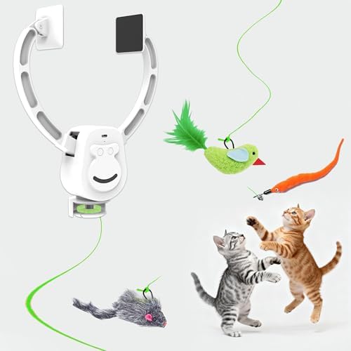 Interactive Cat Toys for Indoor Cats, Smart Interactive Hanging Cat Toy for Door Frame, USB Rechargeable, Automatic Electric Flying Bird Cat Toy Gifts for Bored Indoor Adult & Kitten Cats(White)