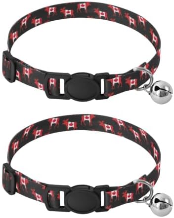 2 Pack Cats Collar Moose Canadian Maple Leaf Small Dog Collar with Bell, Adjustable Length 10.6" to 17.1"