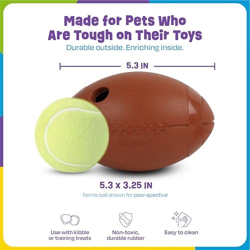 Brightkins Tough & Tumble Football Treat Dispenser - Interactive Dog Toys, Treat Dispensing Dog Toys, Puzzle Ball for Dogs, Brain Training for Dogs, Puppy Slow Feeder, Enrichment Games for Puppies