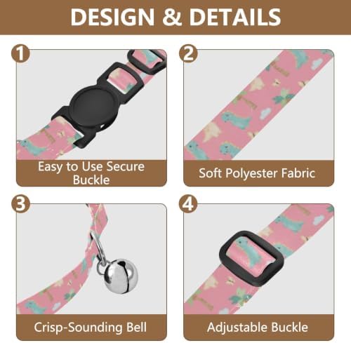 Cute Cartoon Dinosaurs Cat Collar Breakaway with Bell 2 Pack Kitten Collars Adjustable Length 10.6" to 17.1"