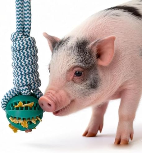 2PCS Pig Enrichment Toys, Mini Pig Supplies, Hanging Chew Ball with Rope + Replaceable Feeder Foraging Ball, Interactive Pig Enrichment Toy Set for Pigs, Treat Dispensing & Chew Activity Toy