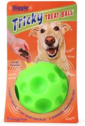 Omega Paw Giggle Tricky Treat Ball Large, Dog Toy, Treat Dispensing Toy