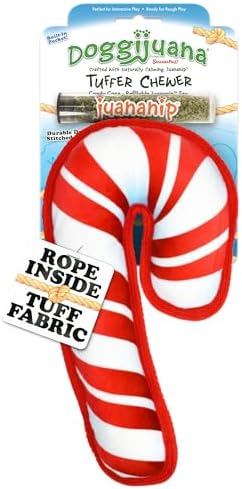 Doggijuana Tuffer Chewer Dog Toy, Candy Cane | Holiday Plush, Squeaky