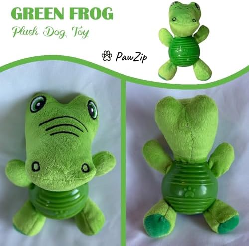 Green Frog Plush Chew Toy for Dogs, Soft Plush Dog Toy with Durable Ball for Small, Medium, Large Dogs.