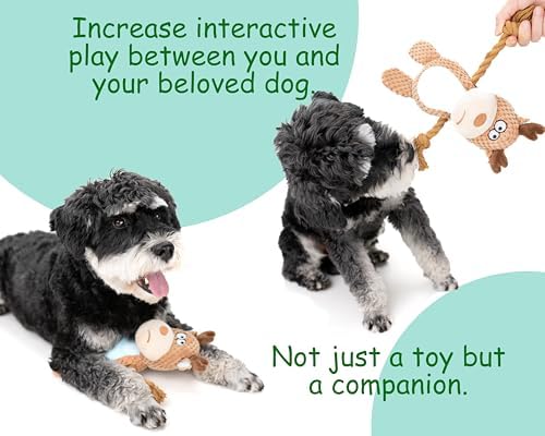 Squeaky Dog Toy Chew Plush Stuffed with Cotton Rope Crinkle Paper Soft Interactive Durable for Small Medium Large Dogs Puppy Pet Khaki Elk