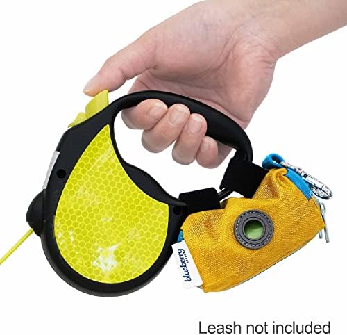 Blueberry Style Dog Waste Bag Dispenser, Mustard Yellow, Color-Block Trash Bag Dispenser with 2 Auto Locking Zipper, Dog Poop Bag Holder Leash Attachment, Includes 1 Roll of Free Poop Bags
